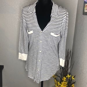 Express Stripped Button Top